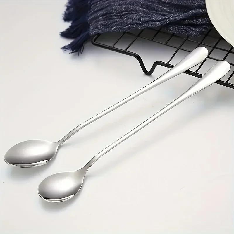 1/6Pcs stainless steel coffee spoons, pointed mixing spoons, round spoons, and ice spoons long handled spoons thickened