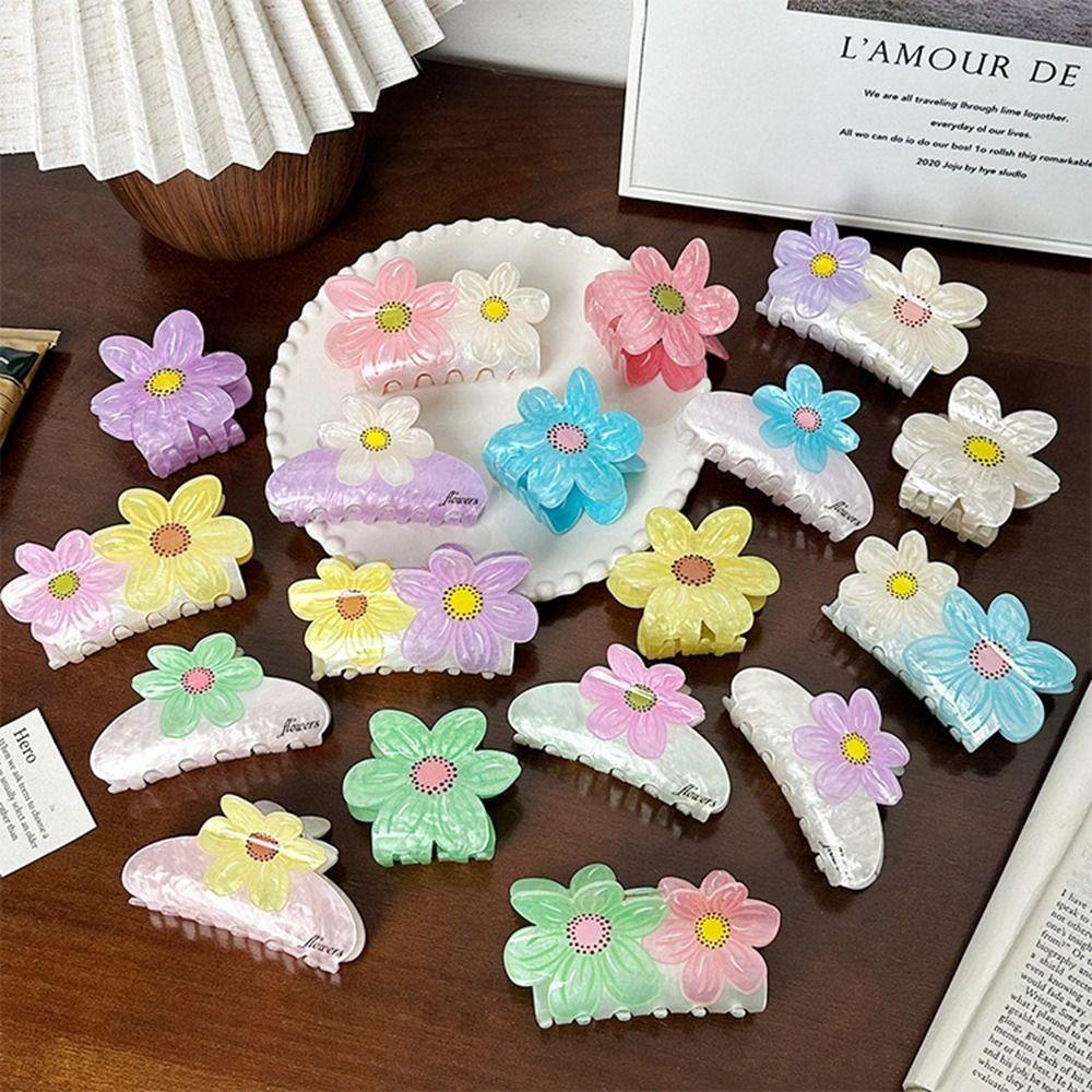 Plastic Grab Clip Hairpin Large Hair Claw Fashion Flower Hair Clip  Girls