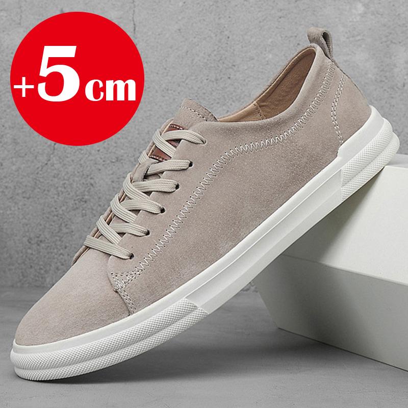 Flat or 5cm Height Increasing Men Shoes Casual Elevator Shoes Man Fashion Lift Sneakers Sport Genuine Leather Shoes Tall