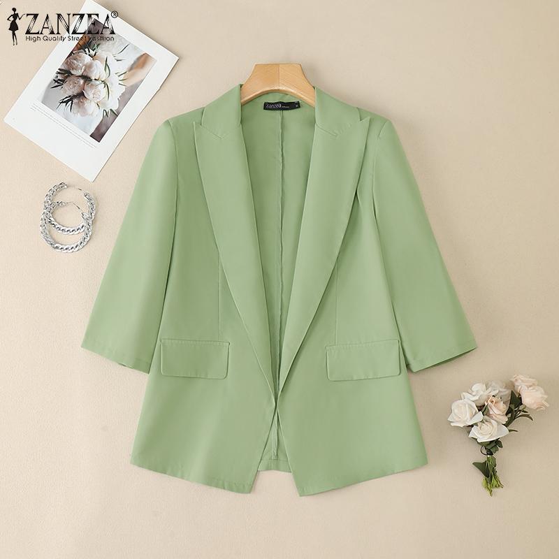 ZANZEA Women Casual Lapel Collar Loose 3/4 Sleeve Solid Cardigan Blouse