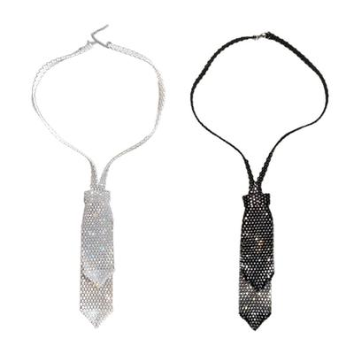 Elegant Tie Necklace with Sparkling Rhinestones for Formal Occasion Uniform Tie Punk Jeweled Necktie