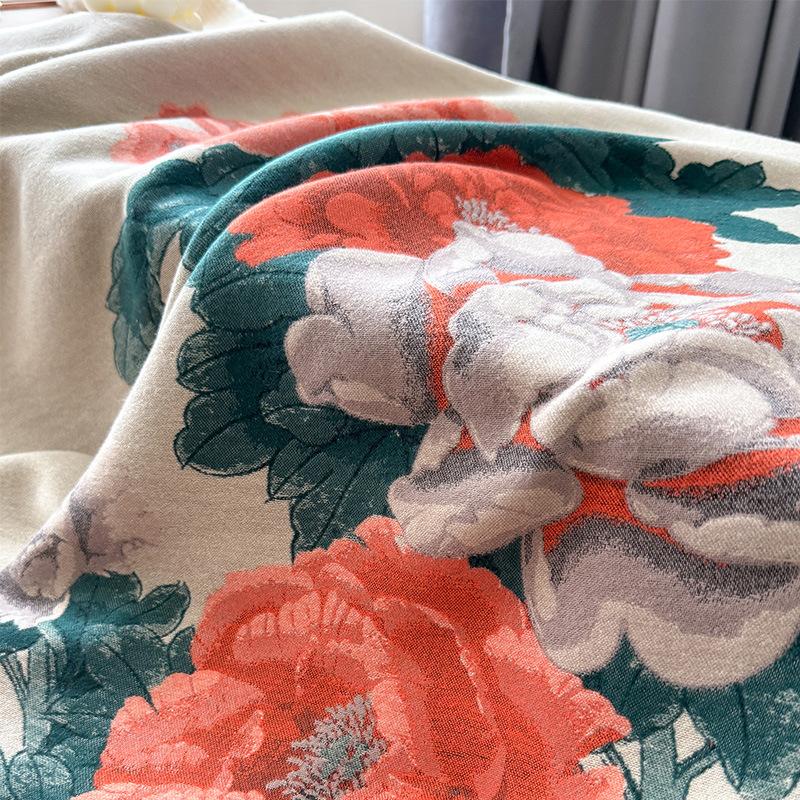 Scarf Imitation Cashmere Peony Print High-End Temperament Contrasting Colors Autumn And Winter Double-Sided Scarf Scarf Scarf