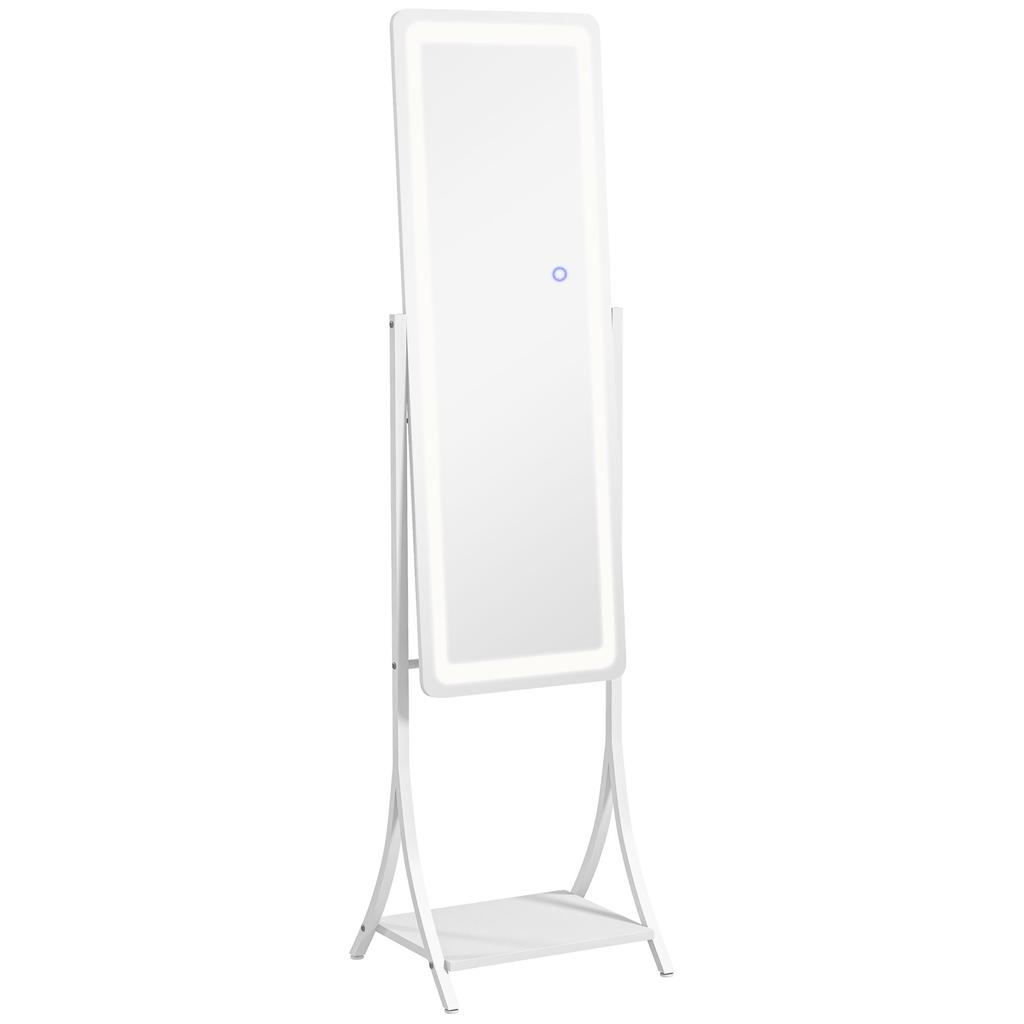 Free Standing Dressing Mirror with LED Lights, Full Length Mirror with 3 Temperature Colours and Storage Shelf