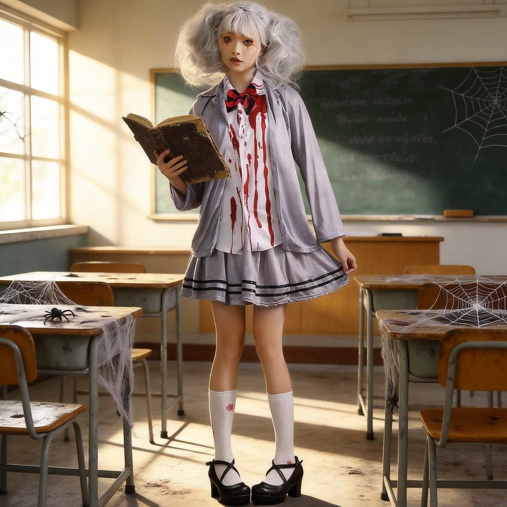 Costume da Bambina Zombie di Halloween con Pizzo e Rete per Bambini