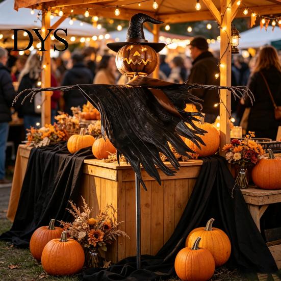 Automatic Nighttime Lighting Decor Halloween Solar Scarecrow Lantern, Scary Pumpkin Head Metal Garden Stake with Decorative Landscape Stakes