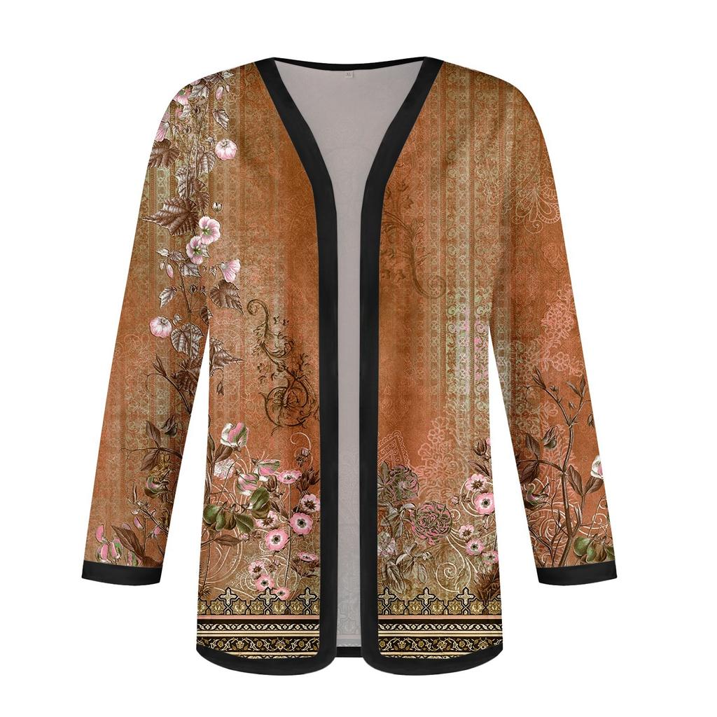 Damen Herbst und Winter Mode Lässig Bedruckte Langarm Mittellange Strickjacke