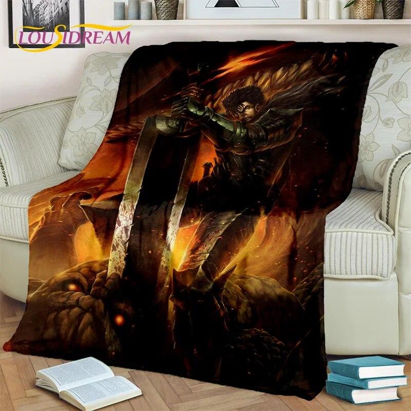 3D Anime Calssic Berserk Cartoon HD Blanket,Soft Throw Blanket for Home Bedroom Bed Sofa Picnic Travel Office Cover Blanket Kids
