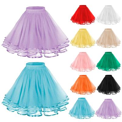 Mesh Tulle Skirt with Elastic Waistband Solid Color Three-Layered Princess Skirt Cosplay Weddings Parties Knee-Length Skirt