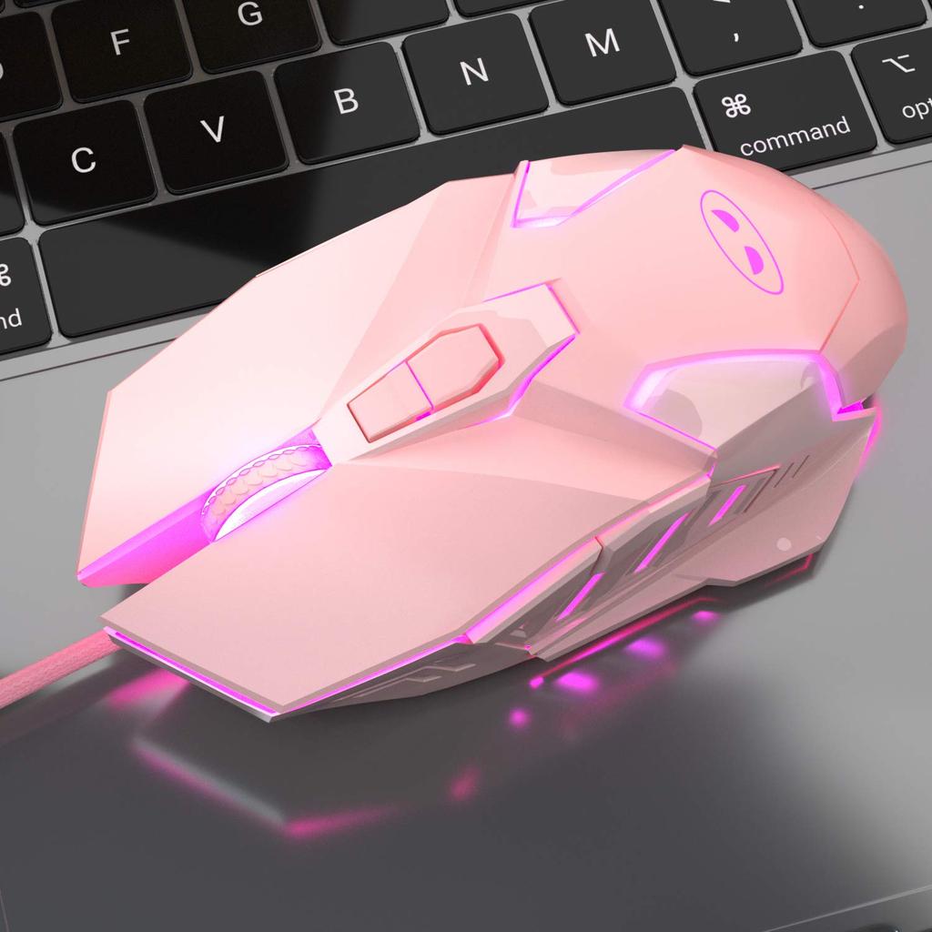MageGee G10 Gaming Breathing LED 6 Adjustable DPI Settings To 3200 Ergonomic Optical Computer 7 for Windows PC Pink Mouse, Wired, 7-Color Backlight,