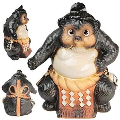 Shigaraki Ware Sumo Yokozuna Tanuki Raccoon Dog Pottery Figurine JAPAN FS