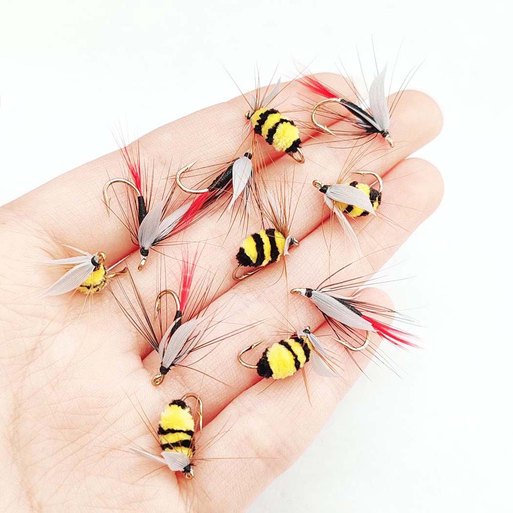 Artificial Tussock Red Tail Moth Bait & Bumble Bee Dry Fly Bait -Mixed Styles Artificial Fishing For Trout/Bass/Salmon/Perch/Carp Bait -6/10Pcs/Box