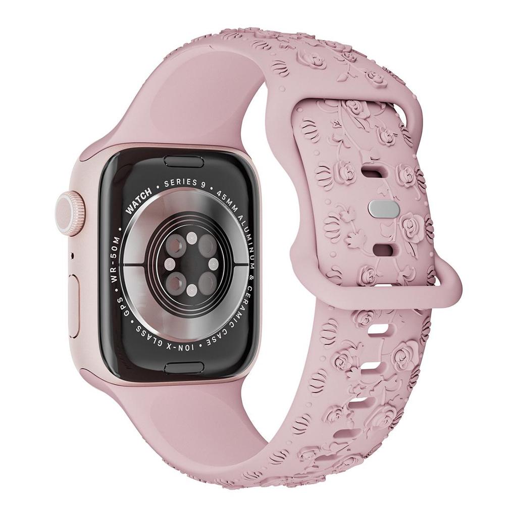 Embossed Rose Flower Silicone Strap for Apple Watch 9 Ultra