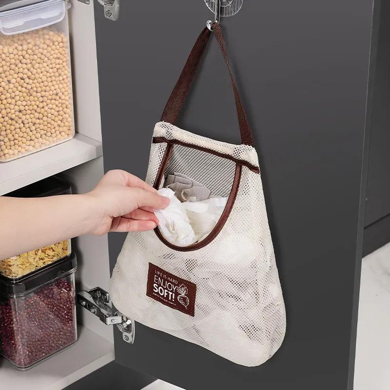 1/2pcs Breathable Mesh Storage Bag Kitchen Wall Hanging Organizer Bag for Garlic Potatoes Onions Storage Bag Multifunction