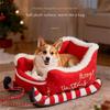 Gemütliches Weihnachtsschlitten Haustierbett Rutschfester Boden Waschbares Katzen Hund Nest Abnehmbare Flauschige Hundehütte Innen Außen