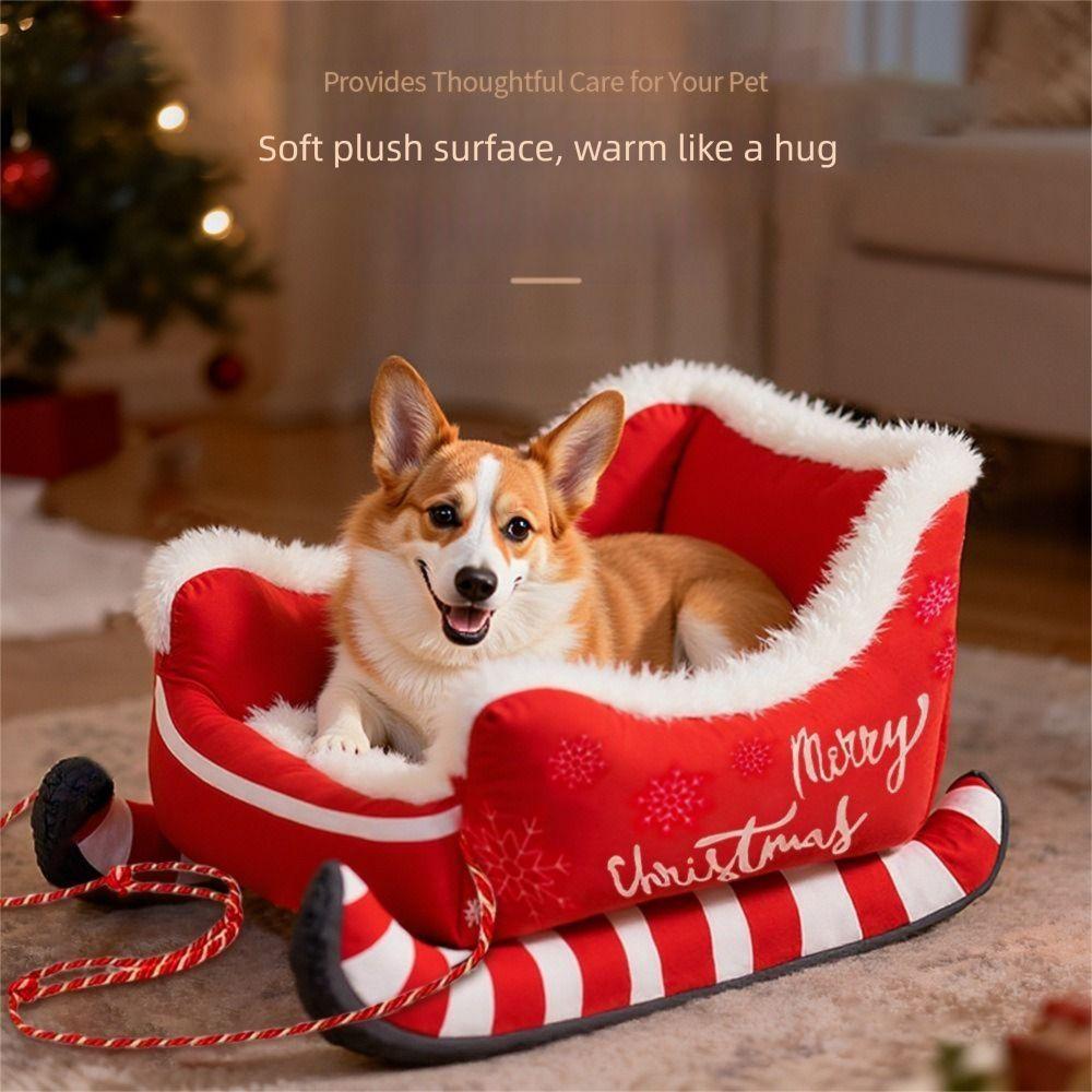 Gemütliches Weihnachtsschlitten Haustierbett Rutschfester Boden Waschbares Haustier Warmes Sofa Abnehmbares Katzen Hundekorb Katzen Hund