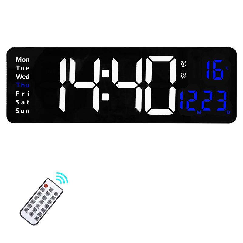 Digital Wall Clock 16inch Large Alarm Clock Remote Control Date Week Temperature Clock Dual Alarms LED Display