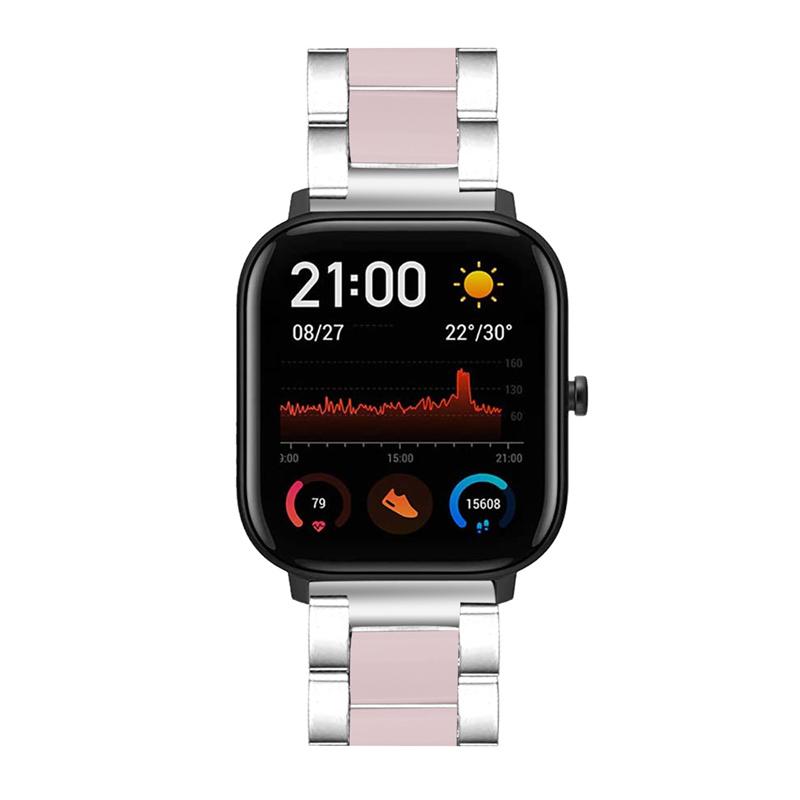 

For Pebble Time Round/Pebble 2 Resin+Stainless Steel Durable Bracelet Smart Watch Wrist Band Silver/Pink