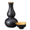Sake Tokkuri and Ochoko 7cm Diameter X 14cm 160ml Black Glaze Mino Suitable for Hot Cold and Japanese Sake Ale-net Set, (Sake Bottle) Set, Height,