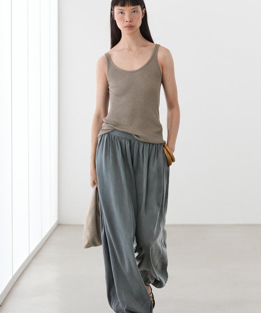 Masimodutti Linen Blend Pleated Balloon Pants