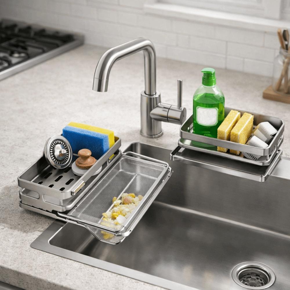 Large Capacity Kitchen Sink Drain Rack Moisture-proof Soap Sponge Holder for Kitchen