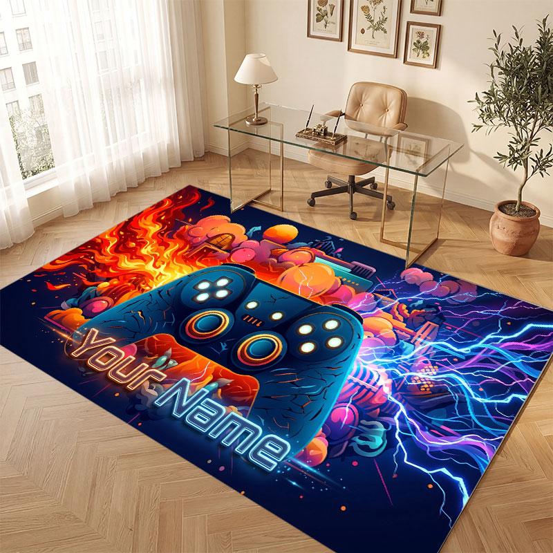 Game Controller Theme Crystal Velvet Floor Rug Personalized Custom Name Text Warm Carpet Home Decoration