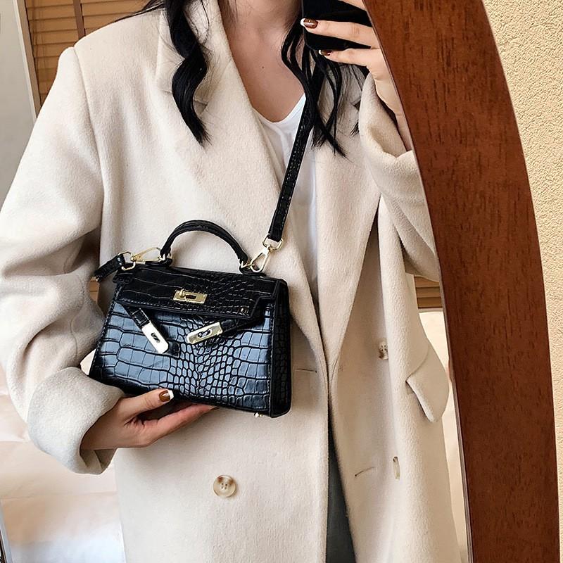 Vintage Stone Texture Mini Square Crossbody Bag Women PU Leather Handbag With Lock