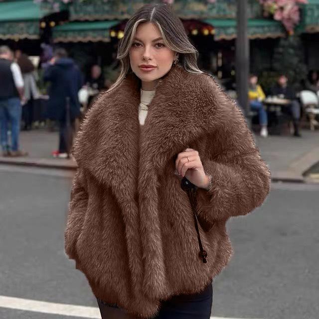 Winter Coats for Women Big Collar Fluffy Faux Fur Coat Women Plush Jacket Vintage Loose Short Female Outerwears