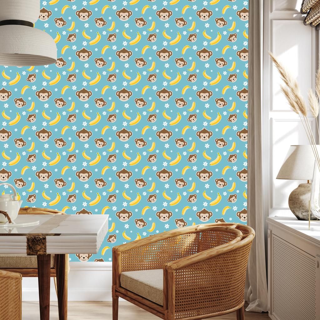 Monkey Wallpaper Turquoise and Beige for Living Room and Bedroom 50x1000