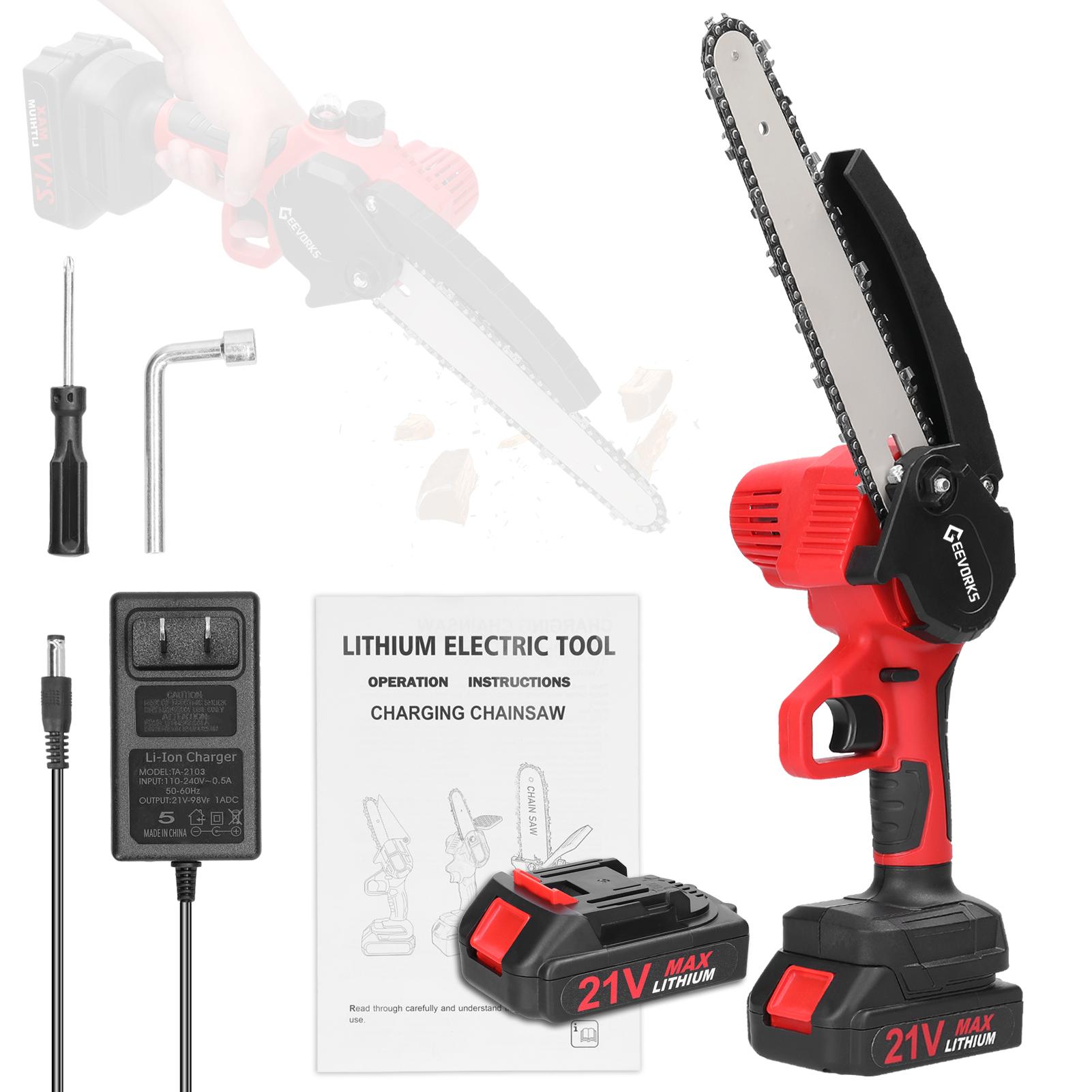 

21 В 8-дюймовые портативные электрические обрезные пилы, маленькая бензопила для раскалывания древесины, щеточный двигатель, одна рука 2pcs batteries US Plug разноцветный