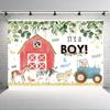 2D Red Barn Farm Backdrop It's A Boy Baby Shower Photography Background