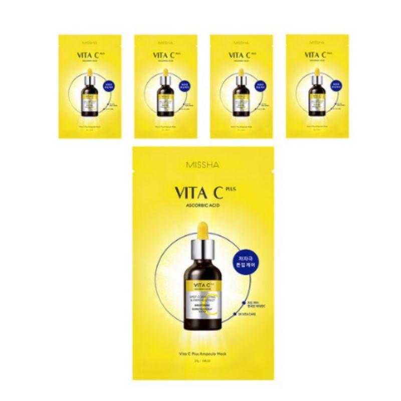 MISSHA Vita C Plus Ампульная Маска для Лица 1 Лист x 5 шт. – Набор Осветляющих Витаминных Масок-Патчей