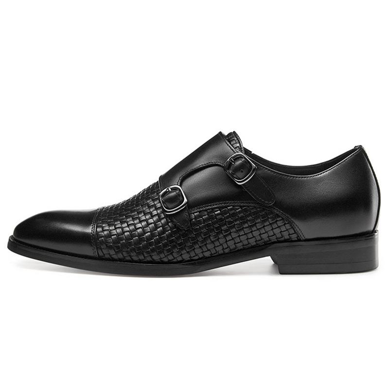 Weave Pattern Men's Double Buckle Monk Strap Shoes Genuine Leather Handmade Business Office Wedding Formal Dress Shoes for Men