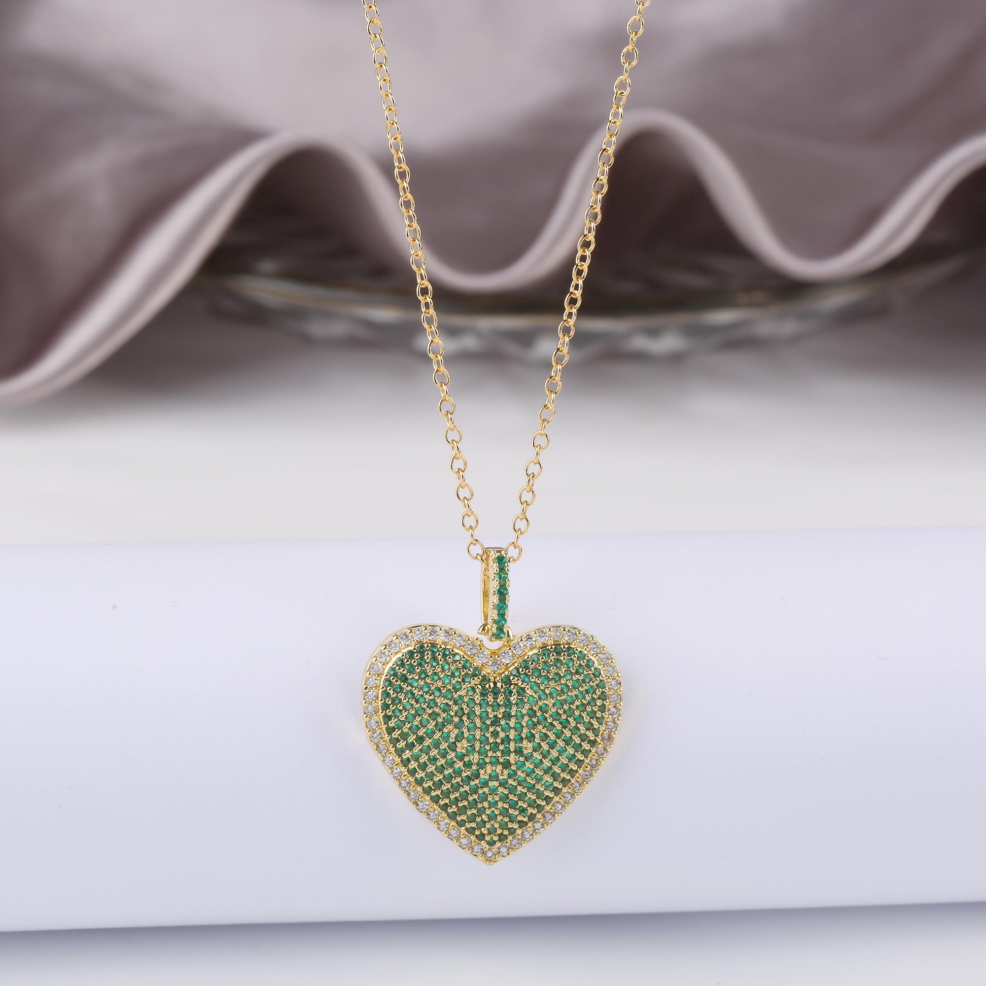

4 Colours Shiny Cubic Zirconia Heart Shape Pendant Necklace Romantic for Woman Girl Party Anniversary Jewellery Gift Accessory зелений
