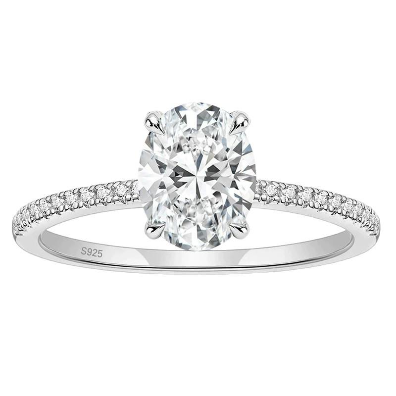 Arvaleff S952 Silver Ring with Pigeon Egg 3ct Diamond & 8x10 Oval Cubic Zirconia - European & American Style