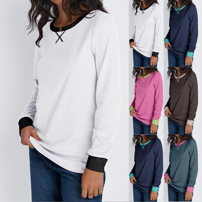 Women's Fashion Casual Round Neck Long Sleeve Patchwork T-Shirt Comfortable Top