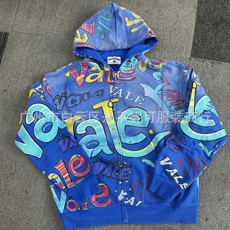 Premium Streetwear Hoodie With Rhinestone Embellishment Oversized Zip-Up Sweatshirt Men Cotton Blend Loose Fit