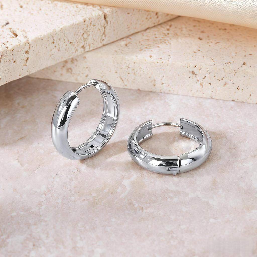 Elegant Titanium Steel Hoop Earrings for Women - Lightweight, Luxurious, Round & Colorfast Accessories