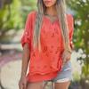 2023 Autumn Solid Color Mesh Spliced Roll-up Sleeve Shirt Top