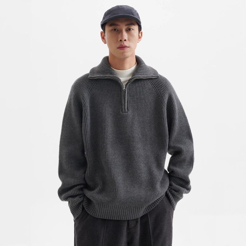 Men s High-Neck Half-Zip Thick Knit Sweater, Retro Loose-Fit Pullover for Autumn/Winter XL