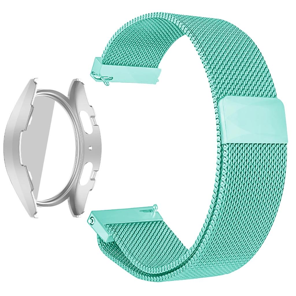 Coque PC + Bracelet Métal pour Samsung Galaxy Watch 7/6/5/4 44mm 40mm Bracelet Milanais Pare-chocs Protecteur en Verre Trempé Accessoires