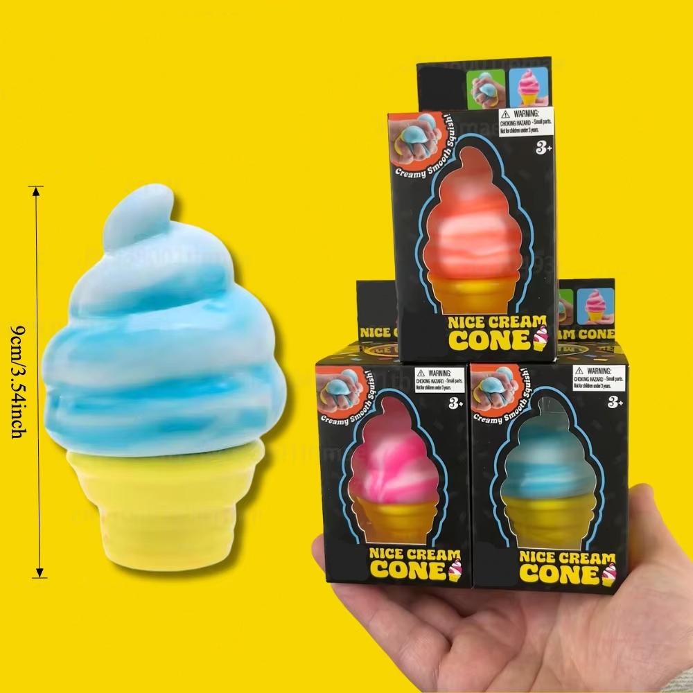 Hot Ice Cream Cone Squishy Toy TPR Soft Elastic Decompression Ball Stress Relief Fidget Toy for Adults Kids
