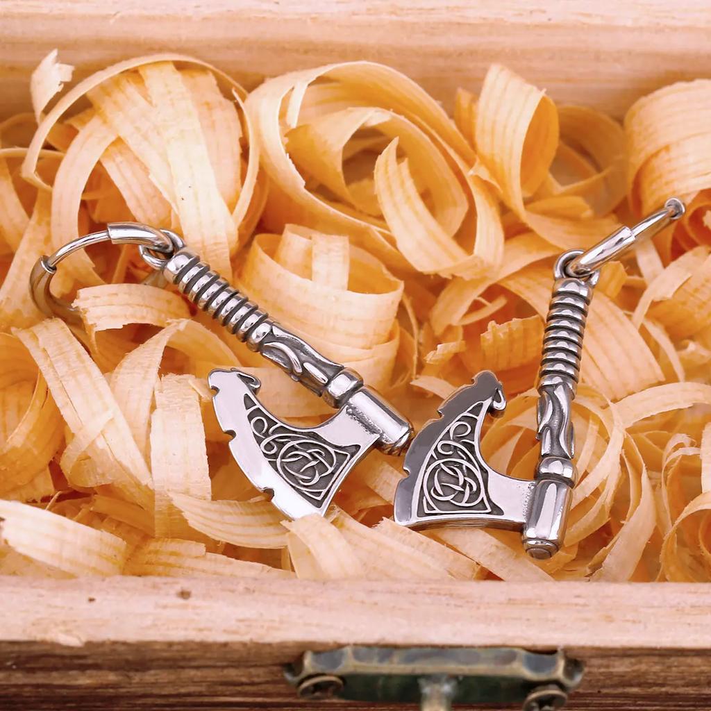 Vikings Jewelry Hip Hop Punk Axe Drop Earrings Fashion Celtic Knot Rune Amulet Earrings Rock Biker Boys Stainless Steel