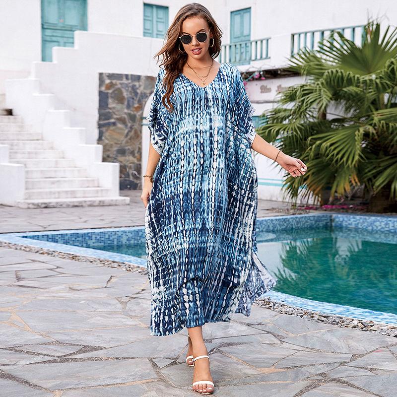 Bohemian Beach Kaftan Dresses for Women Tie Dye Summer Maxi Robe Summer Swimsuit Cover Ups Holiday Bathing Suits Factory Supply Big Sales