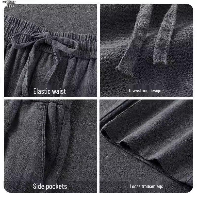 Men's Lightweight Cotton Linen Straight-Leg Sports Pants - Summer Versatile Style for Teens and Adults