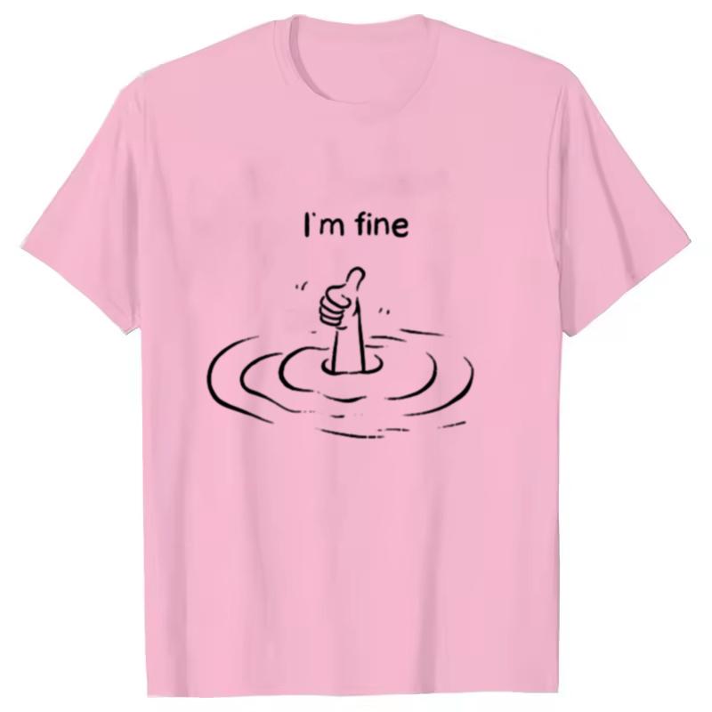 I'm Fine Print T-Shirt Summer Tees For Men Women Oversize Casual Short Sleeve Tops