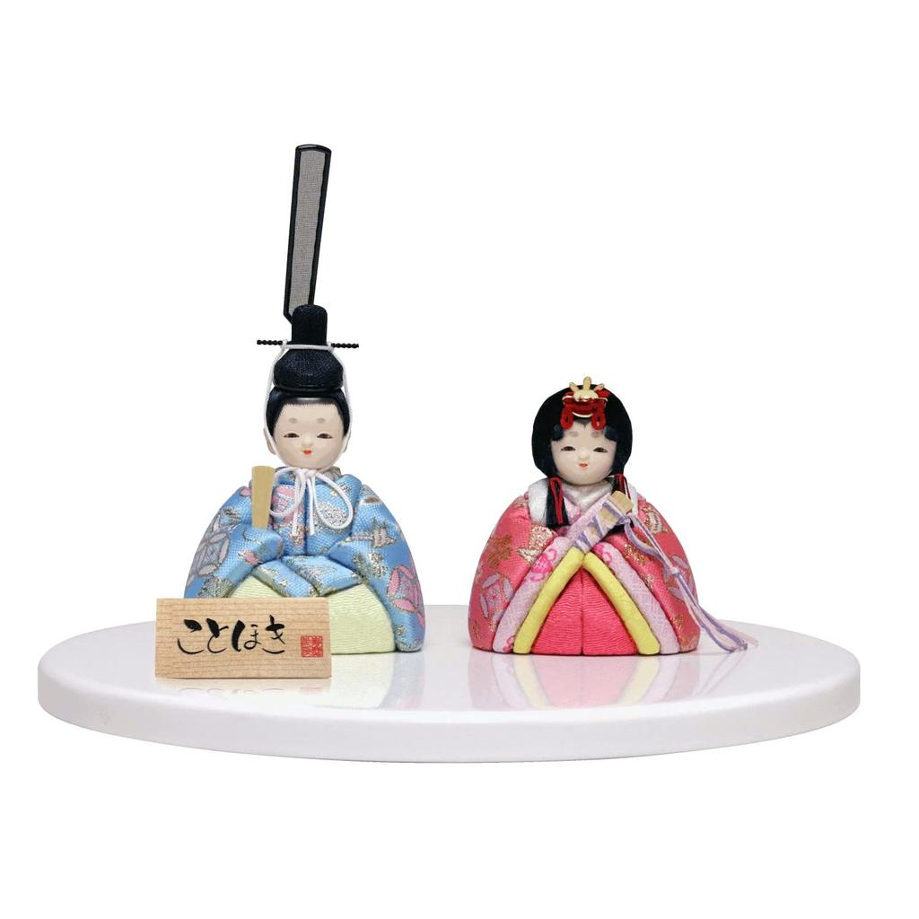 Kotohoki Shizuku Wooden Hina Doll with Round Tray, White, KTH-3201B1
