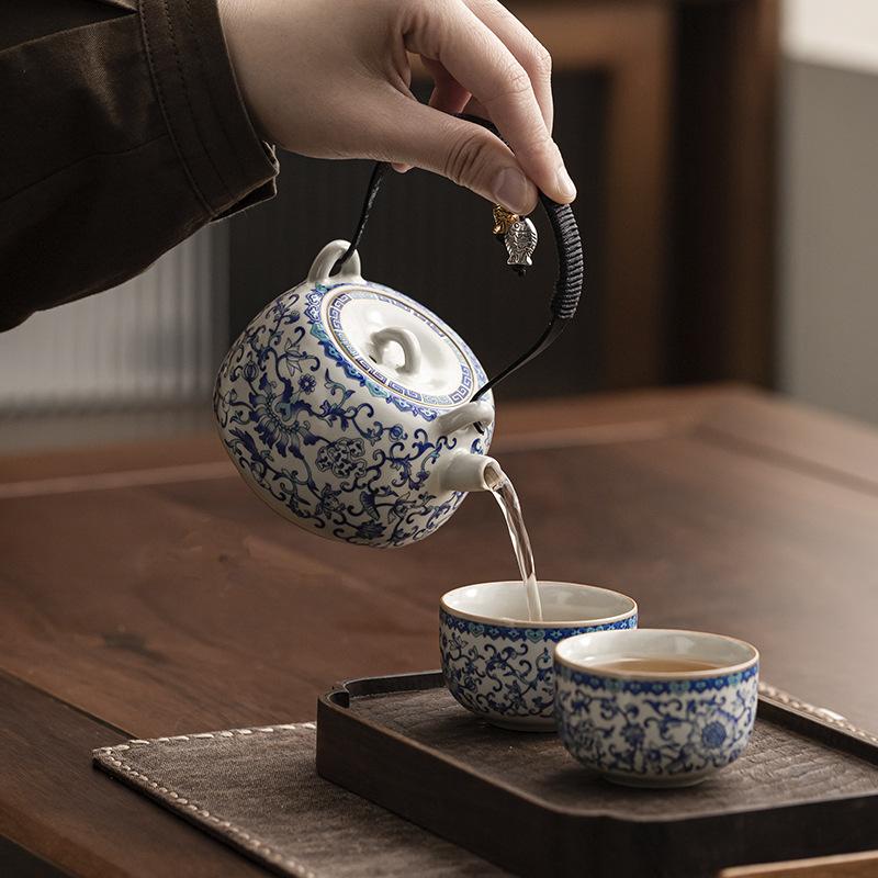 Beige Ru Kiln Beam Pot Brewing Teapot Household Chinese Ceramic Single Pot Light Luxury High-end Kung Fu Tea Set Large Single Use