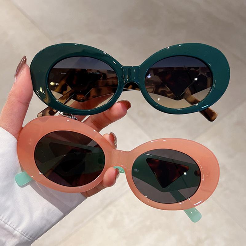 Luxury Brand Designer Oval Cat Eye Sunglasses Women Vintage Fashion Sun Glasses Trending Punk Double Color Sexy Ladies Shades Uv