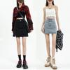 (with Lining) Design Sense, Waist Buckle, Hem Slit for Slimming Effect, Elastic Denim Short Skirt for Women