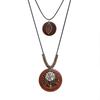 Retro Leather Rope Necklace with Wooden Alloy Pendant for Cotton and Linen Sweaters